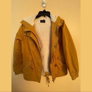 Mustard yellow winter jacket with hood